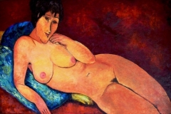 Nude on a Blue Cushion-1917 [after Modigliani], 1999, oil, 24 x 36 in. [03]