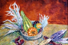 Still Life with Pumkin, Gourds, Peppers and Corn, 1998, oil, 16 x 20 in. [05]